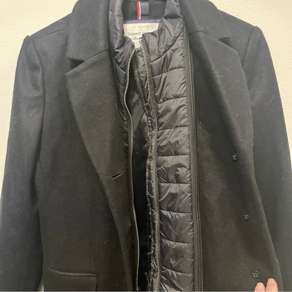 NWT Tommy Hilfiger Wool Blend Button Down Long Coat Black Women’s Small - Picture 2 of 9